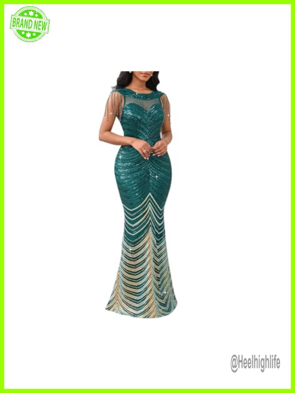 Sequin Mesh Bodycon Formal Maxi Evening Gown Cocktail Dress